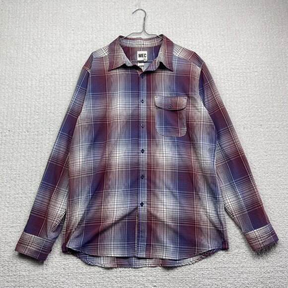 Mountain Equipment Co-op MEC light Hiking Button Shirt Men L Plaid Red / Blue - Picture 1 of 13